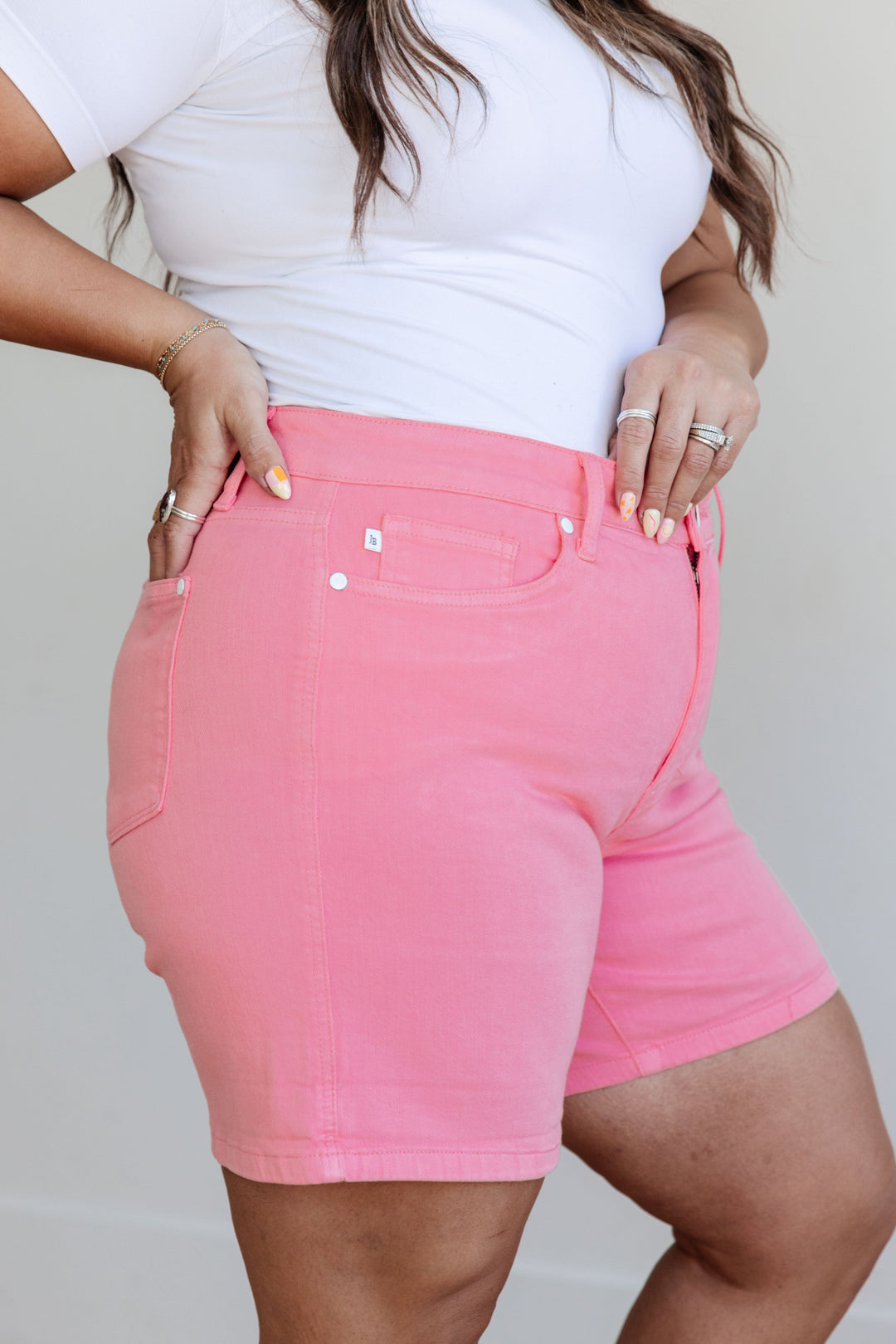 Jenna High Rise  *TUMMY CONTROL* Judy Blue Cuffed Shorts in Pink