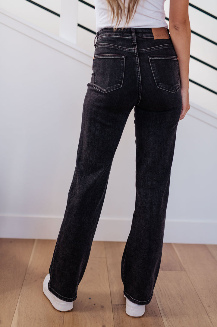 Joan High Rise Judy Blue Tummy control Straight Jeans in Washed Black