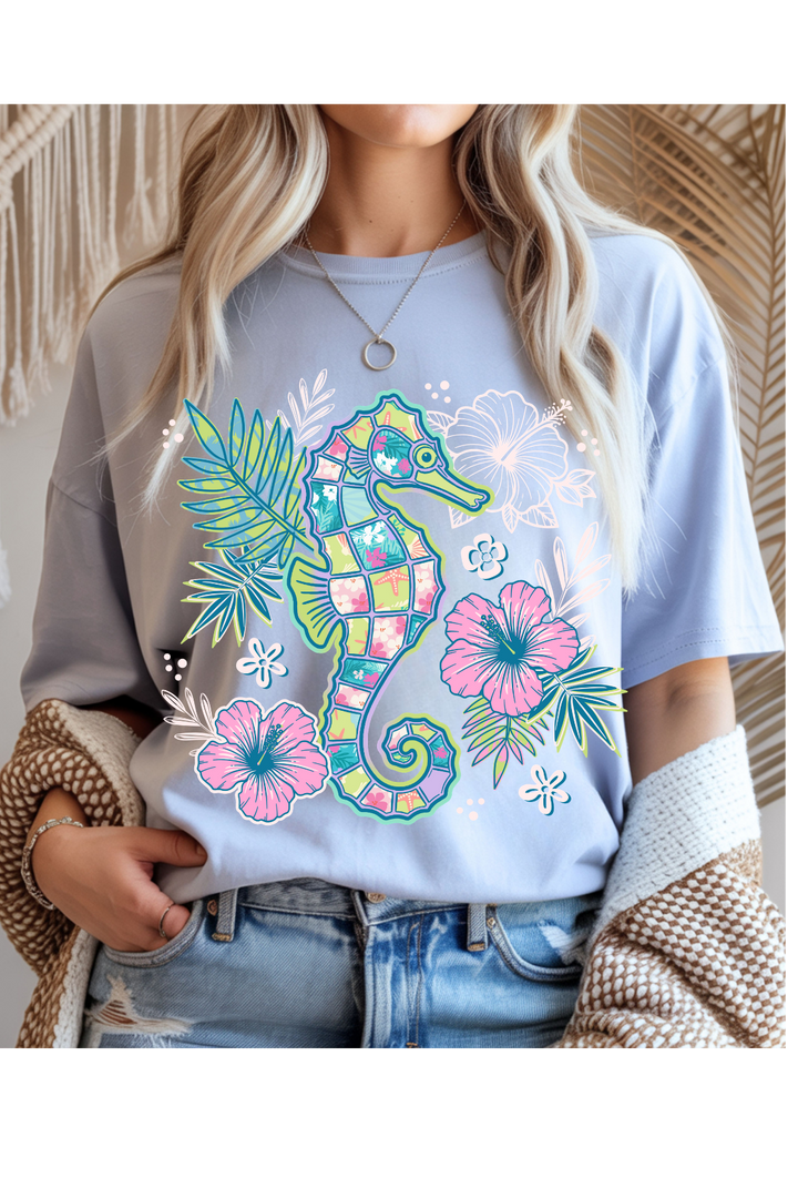 Floral Seahorse Graphic Tee