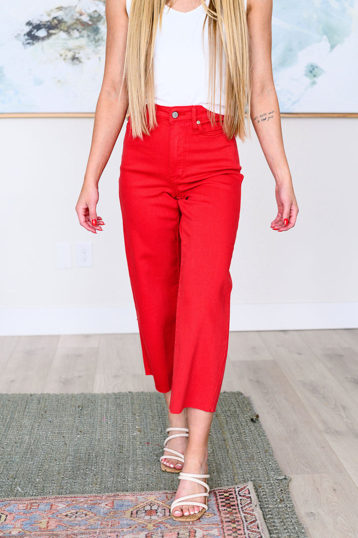 Lisa High Rise **TUMMY CONTROL** Wide Leg Crop Judy Blue Jeans in Red