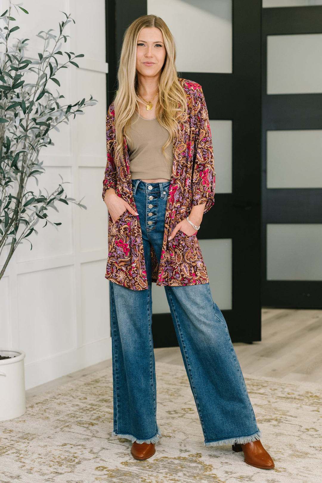 Lizzy Cardigan in Chocolate Paisley