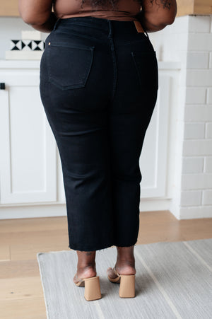 Lizzy High Rise Tummy Control Wide Leg Crop Judy Blue Jeans in Black