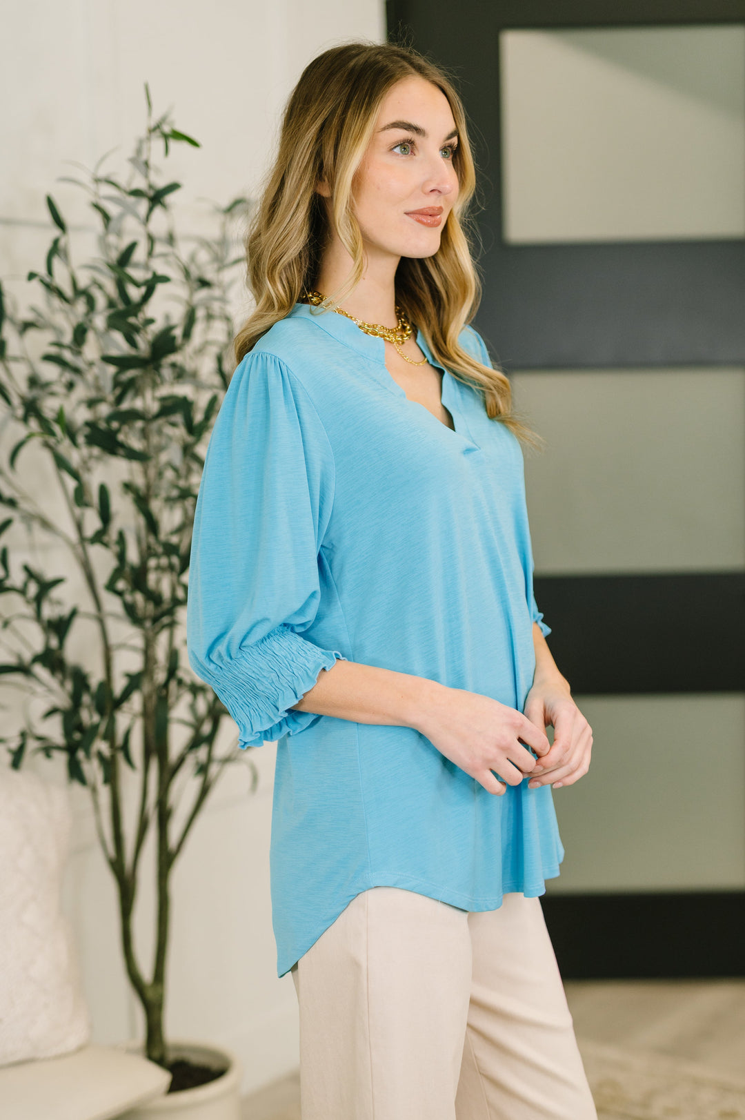 Lizzy Smock Top in Coastal Blue