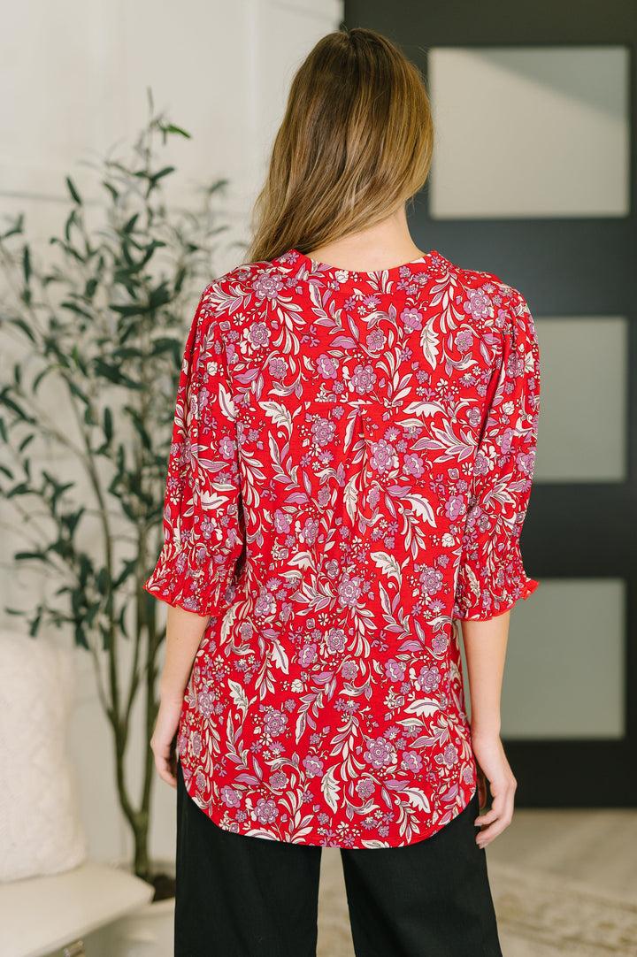 Lizzy Smock Top in Red and Pink Floral