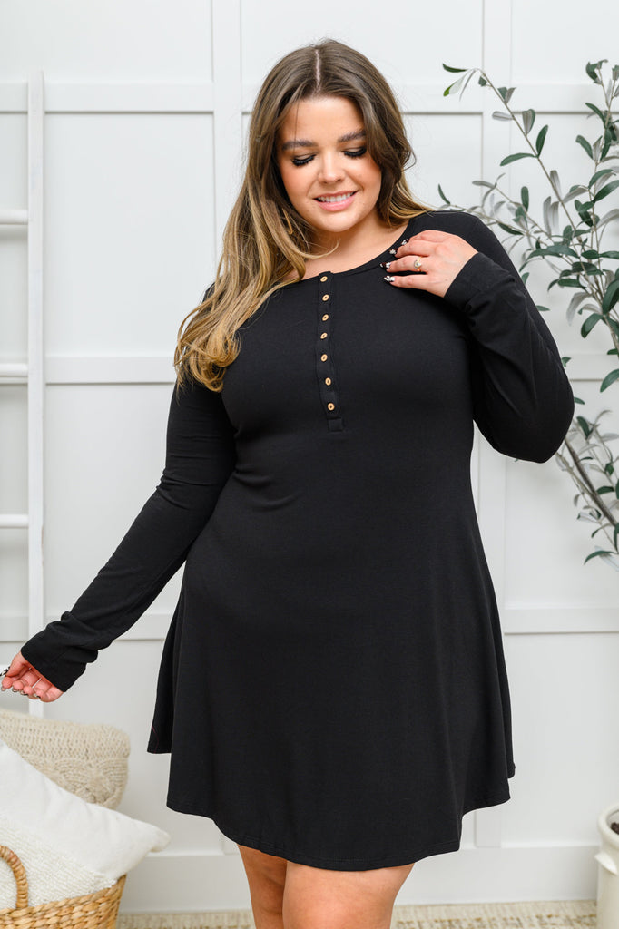 Long Sleeve Button Down Dress In Black  Orchard Way