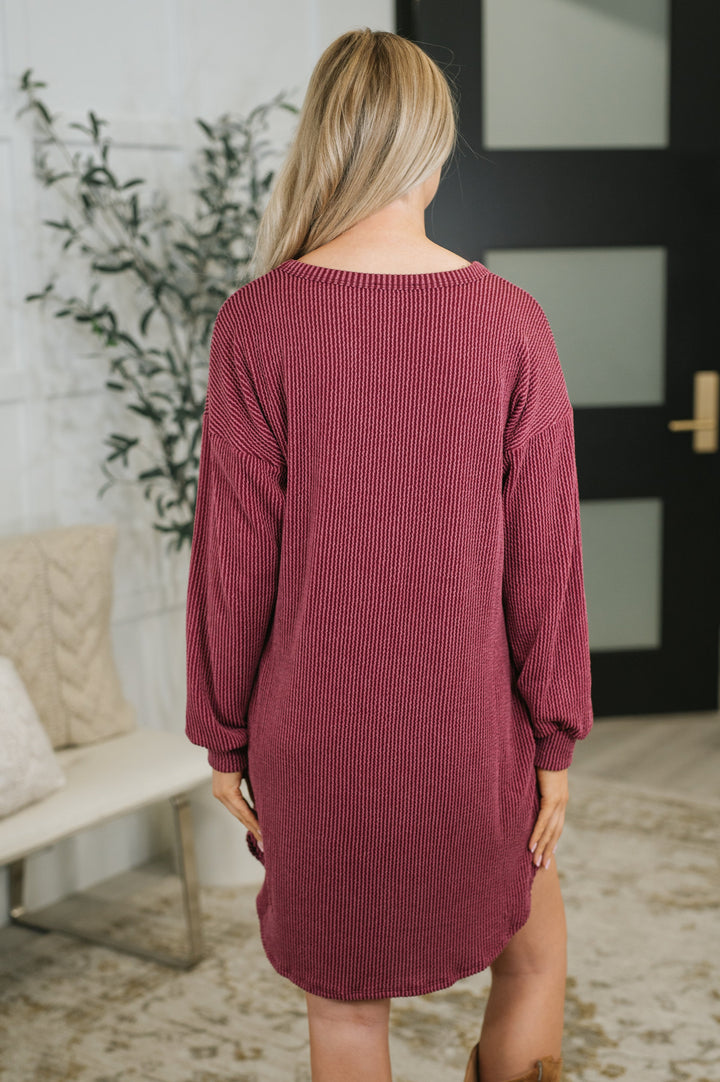 Love to Love You Textured Knit Dress in Burgundy