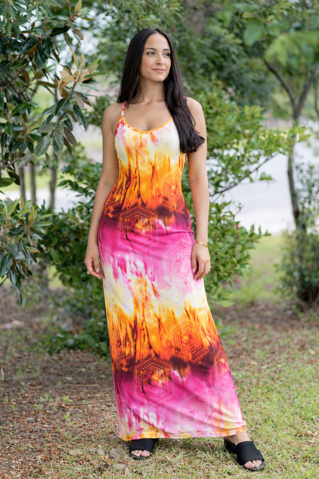 maxi dress with scarf detail Aurina | PINK Square-Neck Maxi Dress With Cape
