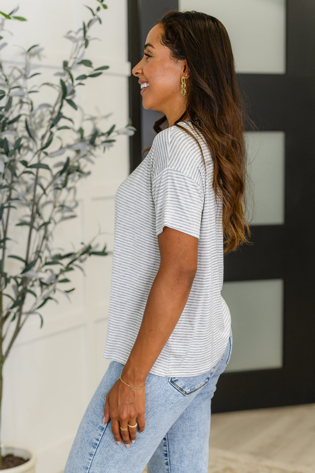 Mood Swingin' Casual Drop Shoulder Tee in Grey