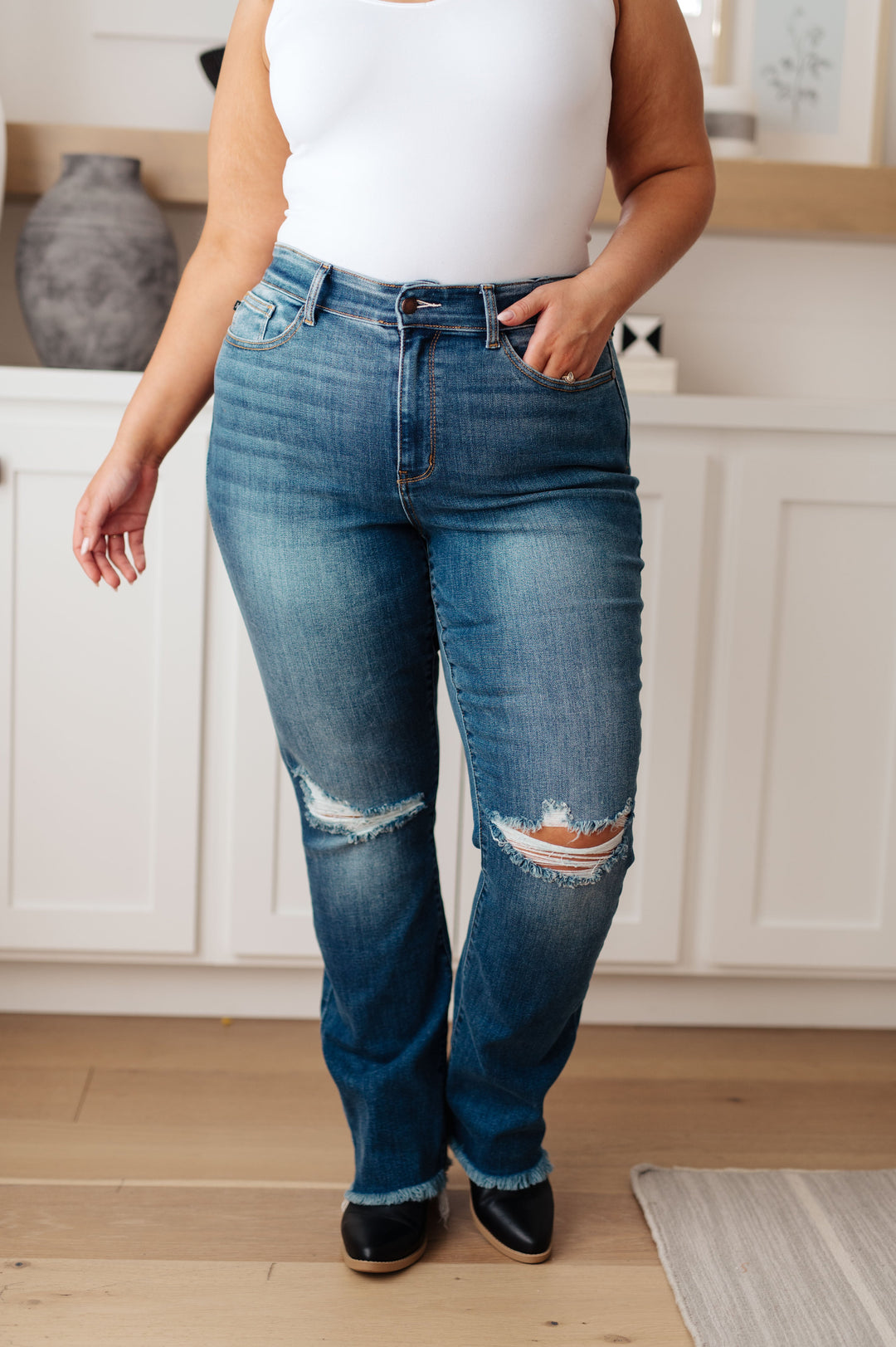 Morgan High Rise Distressed Straight Jeans By Judy Blue