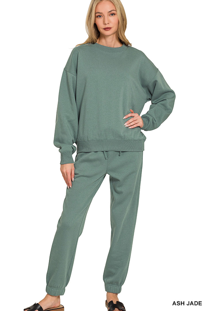 FLEECE LONG SLEEVE PULLOVER & JOGGER SET-ZENANA