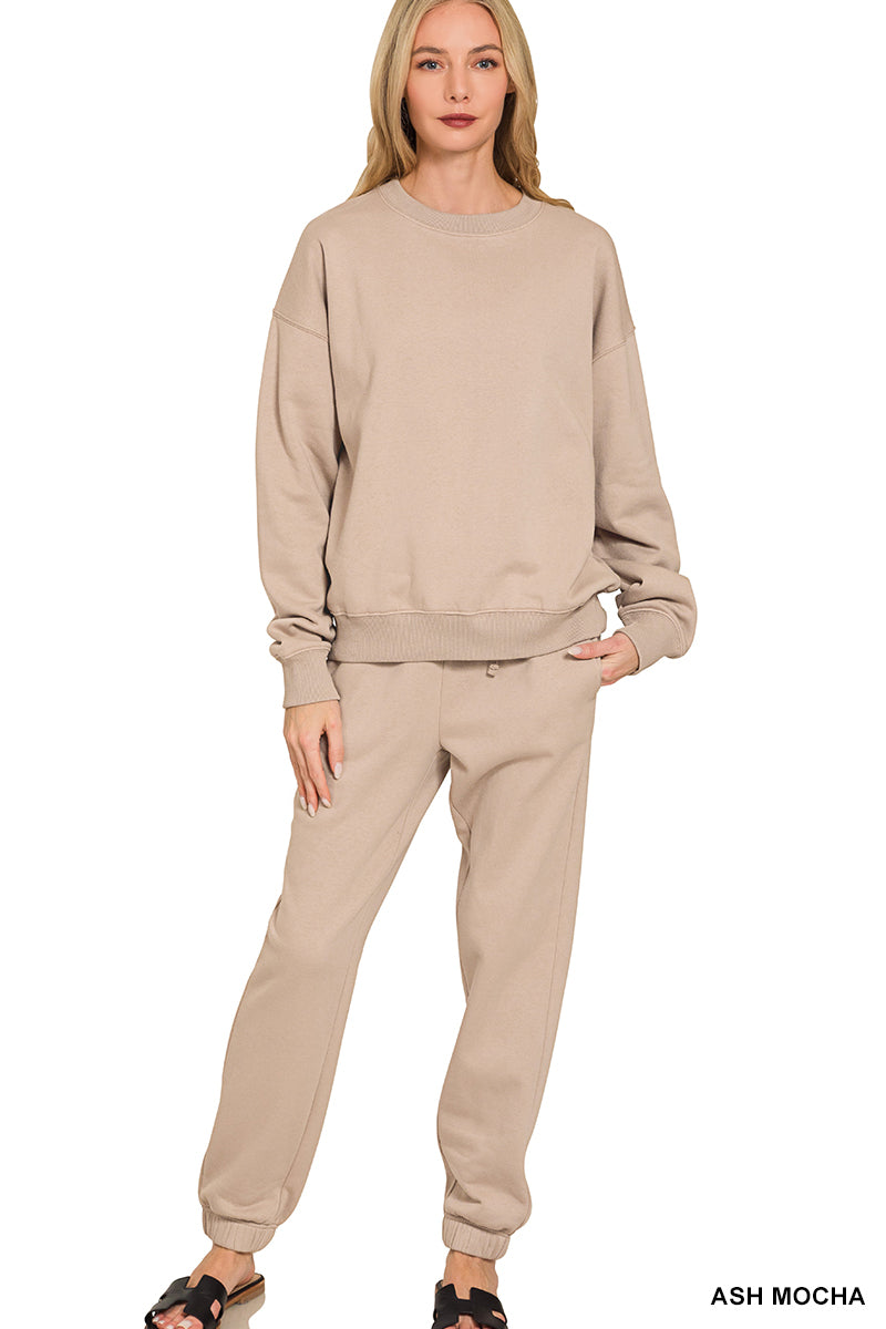FLEECE LONG SLEEVE PULLOVER & JOGGER SET-ZENANA