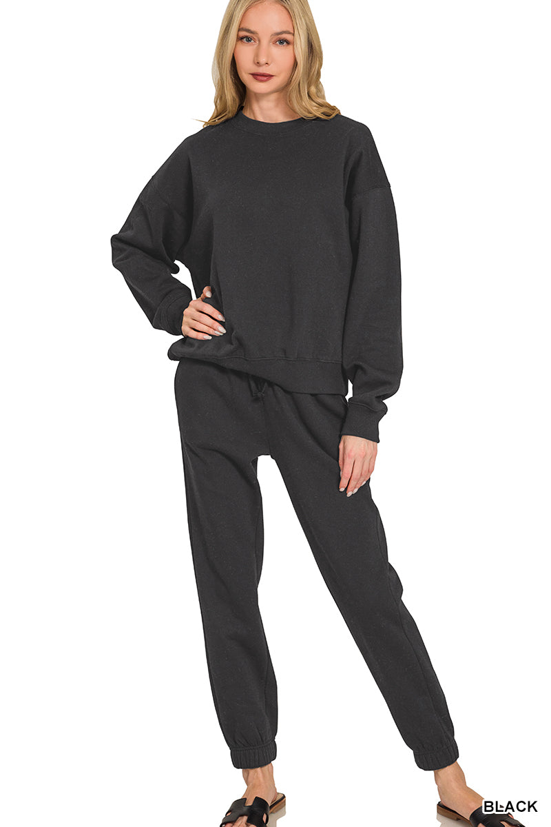 FLEECE LONG SLEEVE PULLOVER & JOGGER SET-ZENANA
