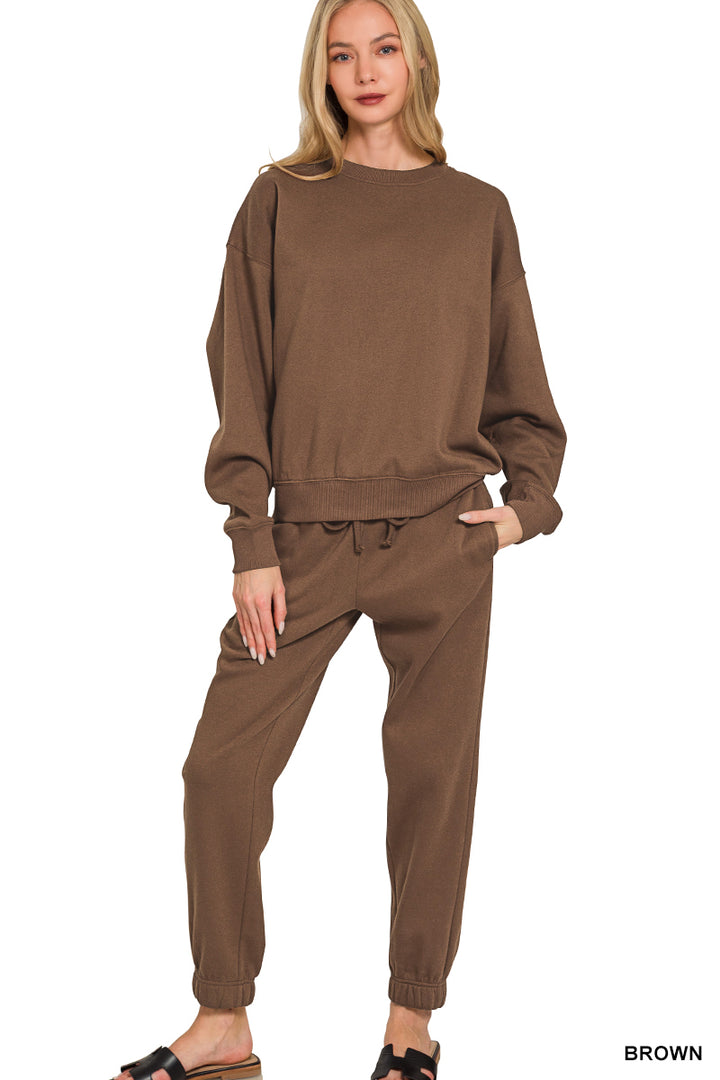 FLEECE LONG SLEEVE PULLOVER & JOGGER SET-ZENANA