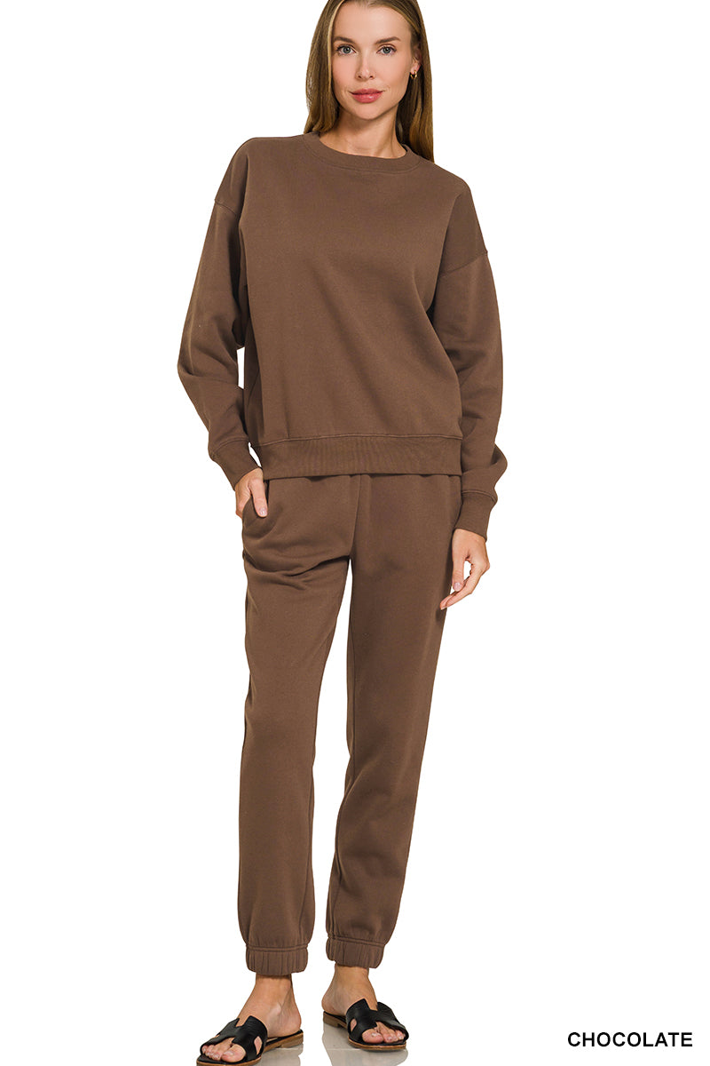 FLEECE LONG SLEEVE PULLOVER & JOGGER SET-ZENANA