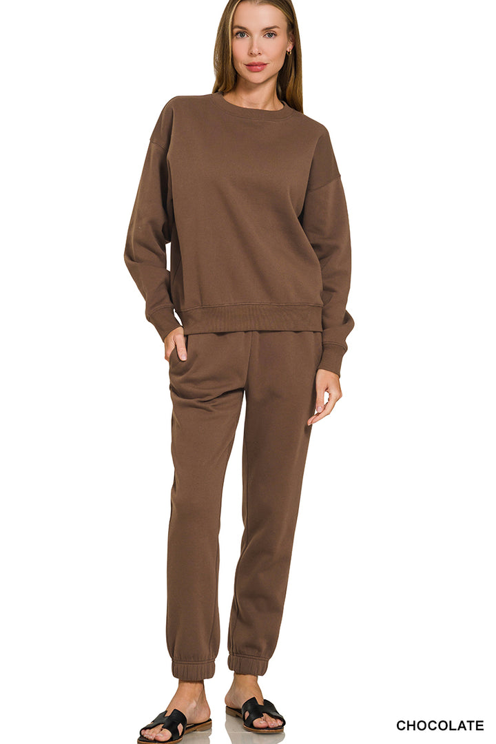 FLEECE LONG SLEEVE PULLOVER & JOGGER SET-ZENANA