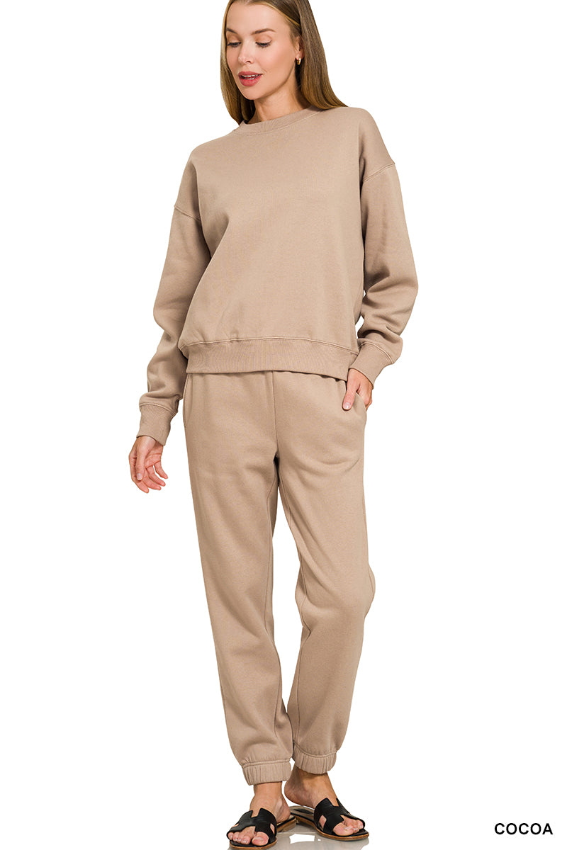 FLEECE LONG SLEEVE PULLOVER & JOGGER SET-ZENANA