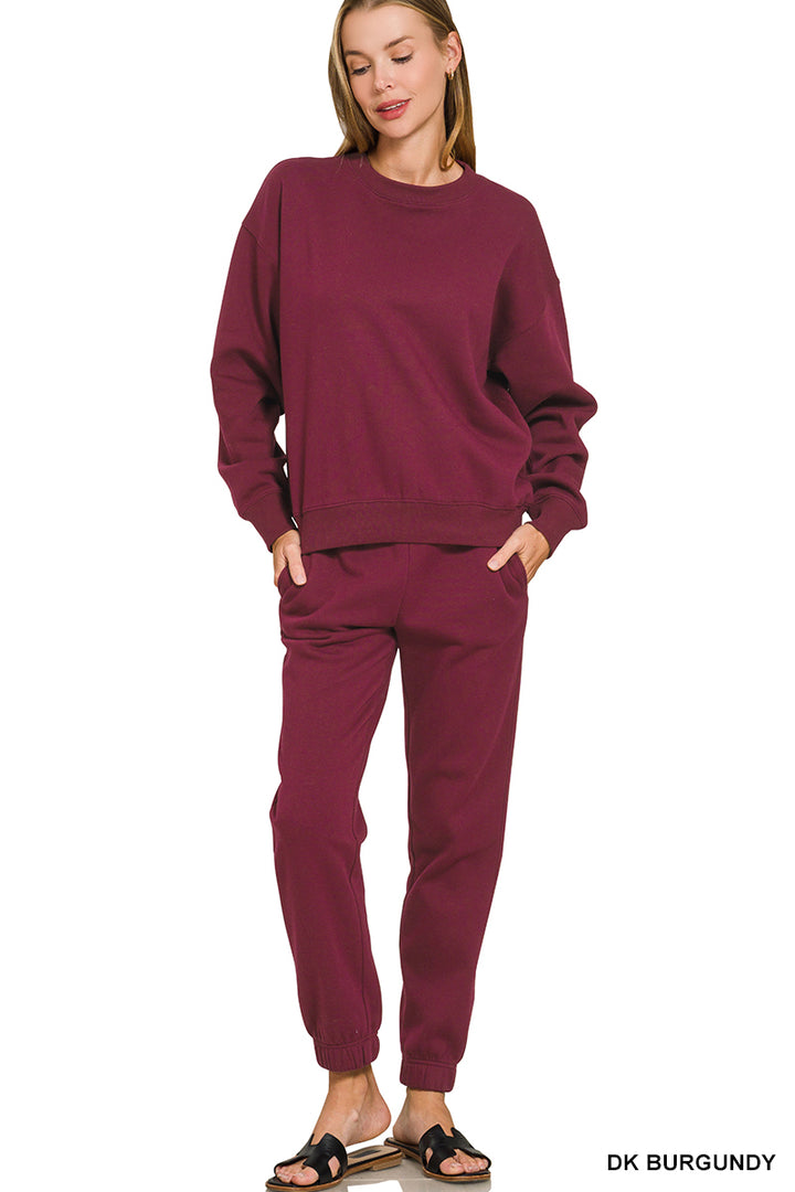 FLEECE LONG SLEEVE PULLOVER & JOGGER SET-ZENANA