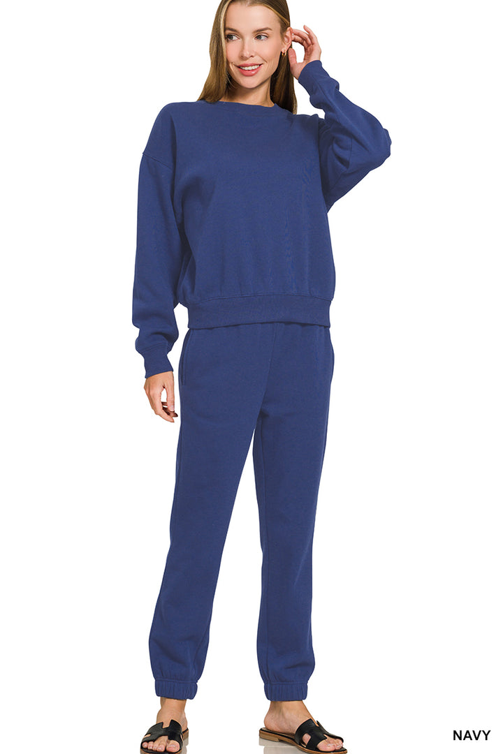 FLEECE LONG SLEEVE PULLOVER & JOGGER SET-ZENANA