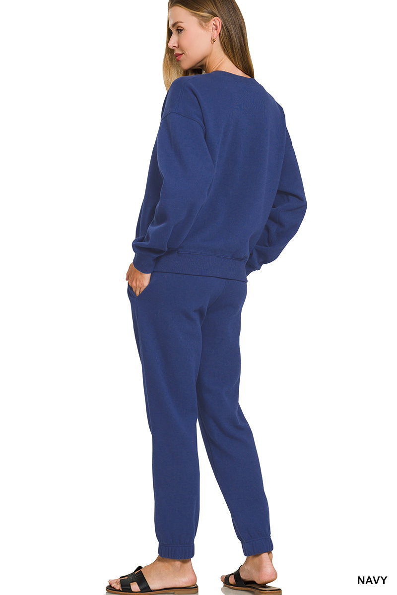 FLEECE LONG SLEEVE PULLOVER & JOGGER SET-ZENANA