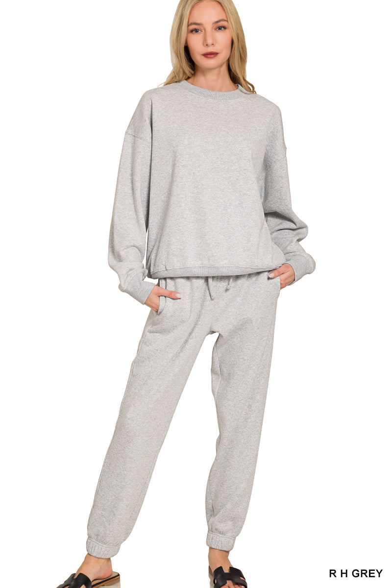 FLEECE LONG SLEEVE PULLOVER & JOGGER SET-ZENANA