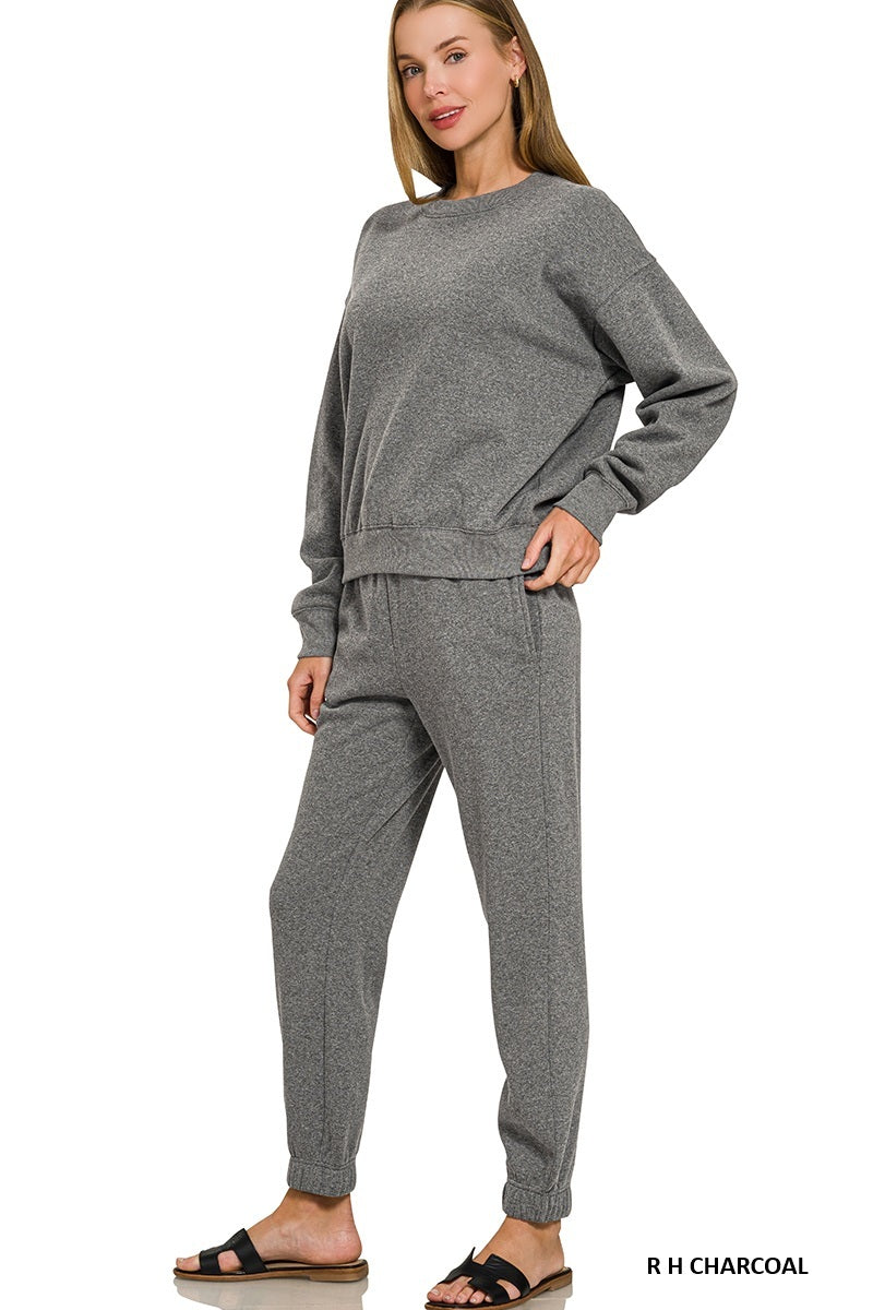 FLEECE LONG SLEEVE PULLOVER & JOGGER SET-ZENANA