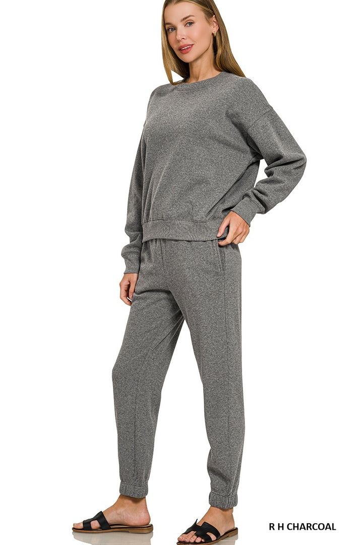FLEECE LONG SLEEVE PULLOVER & JOGGER SET-ZENANA