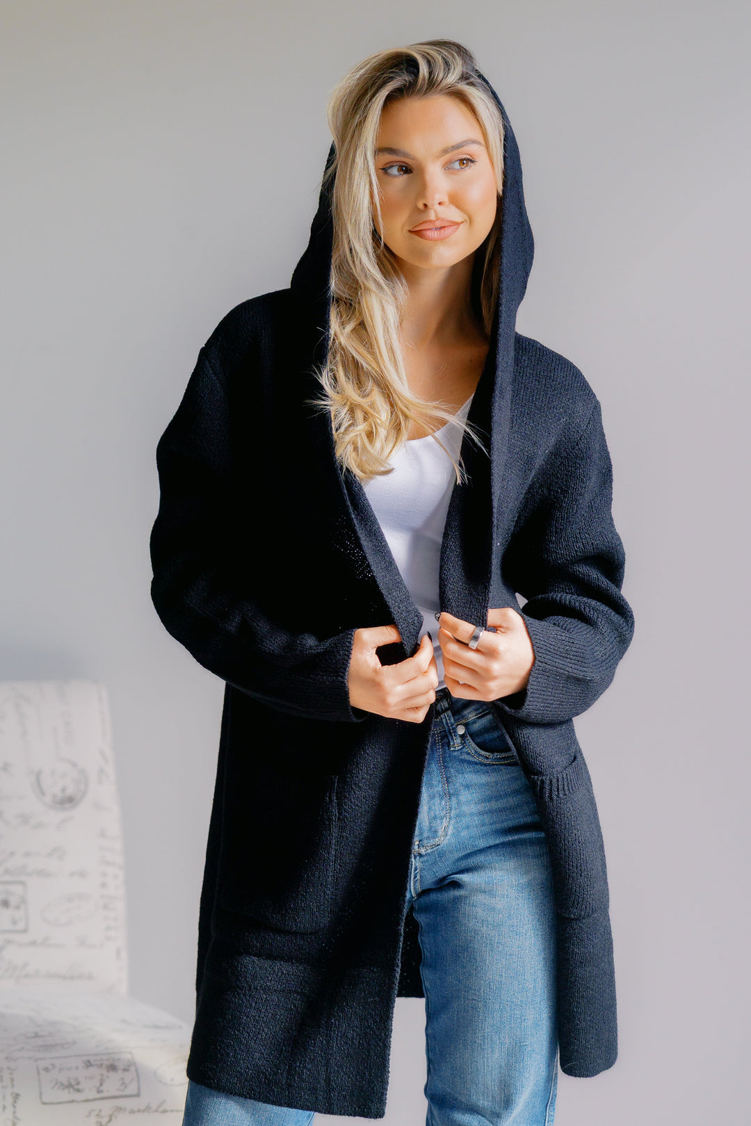 Obsidian Veil Hooded Sweater Cardigan