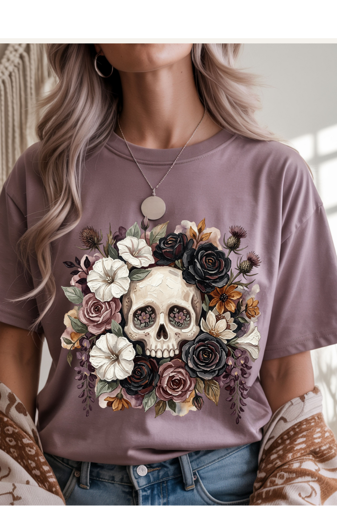 Avoiding Floral Skull Graphic Tee