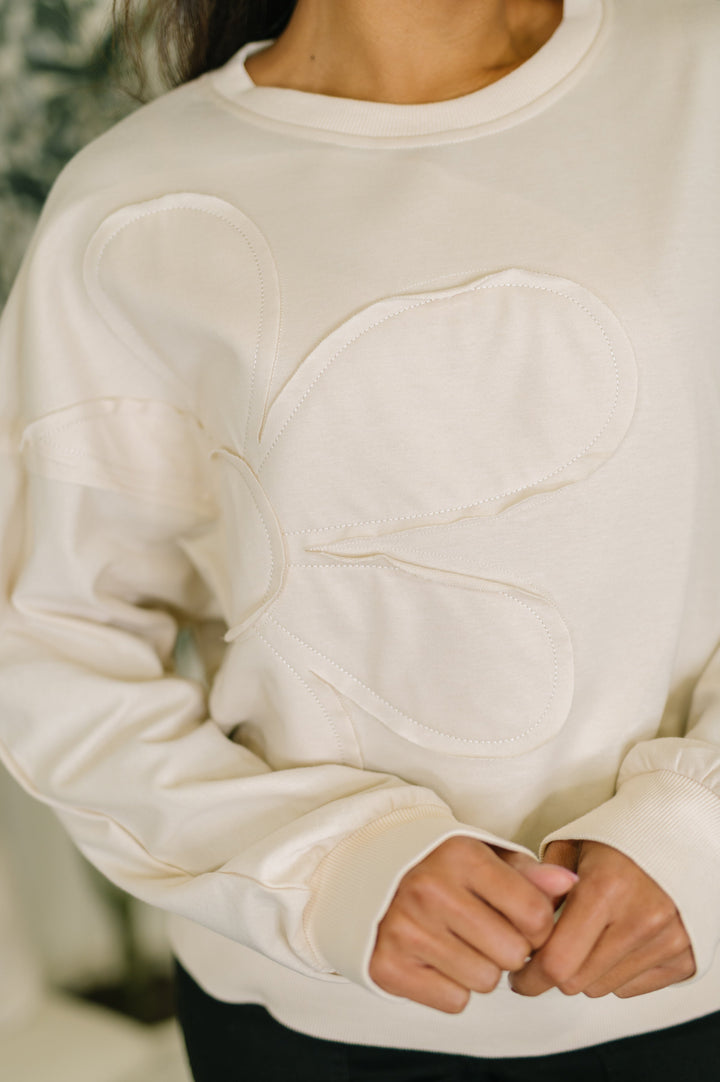 Petal Poise Floral Applique Pullover in Neutral