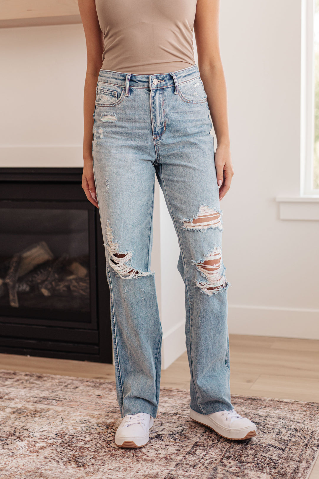 Ramona High Rise Rigid Magic Destroyed Straight Jeans By Judy Blue