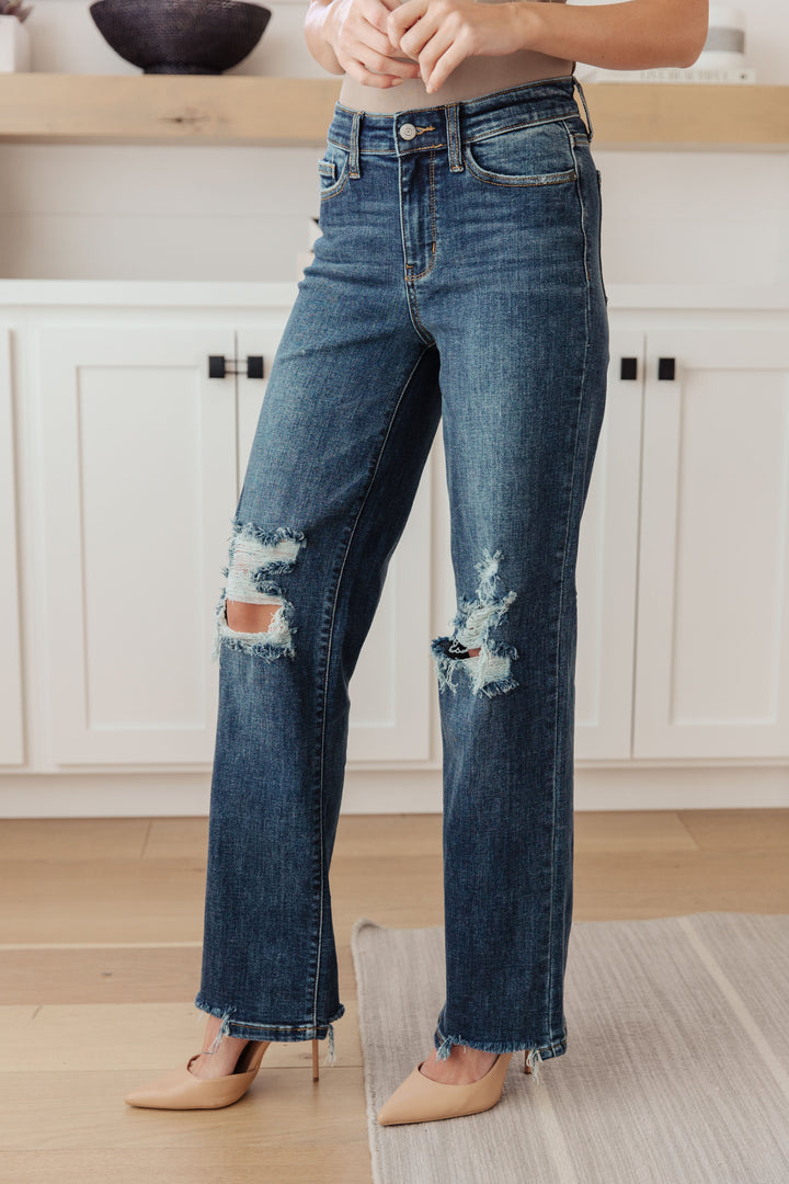 Rose High Rise 90's Straight Jeans in Dark Wash Judy Blue Jeans
