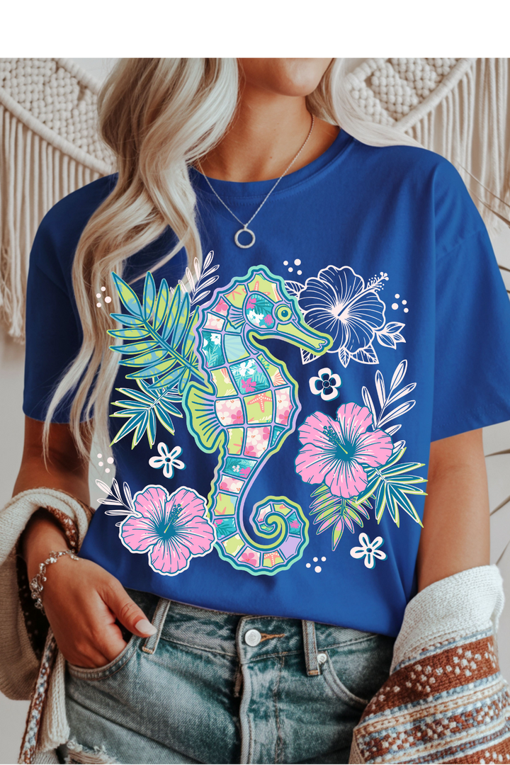 Floral Seahorse Graphic Tee