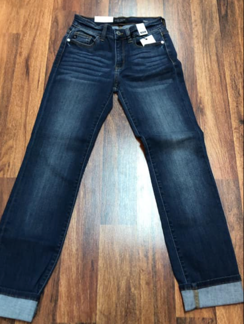 Judy Blue Mid Rise Dark Wash Cuffed Jeans - OW *FINAL SALE*