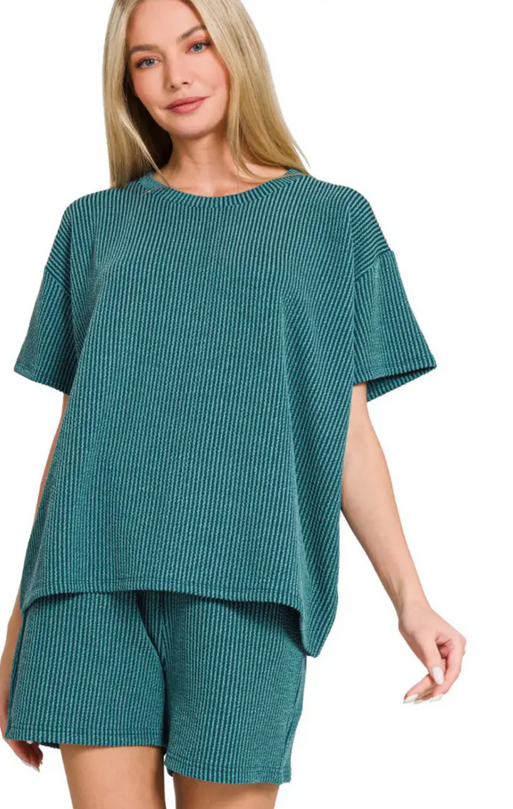 Rib Short Set (no drawstring)-Zenana