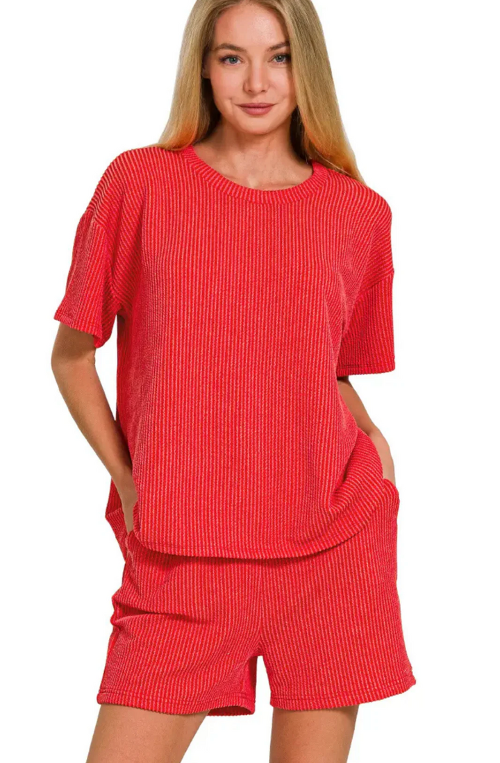 Rib Short Set (no drawstring)-Zenana