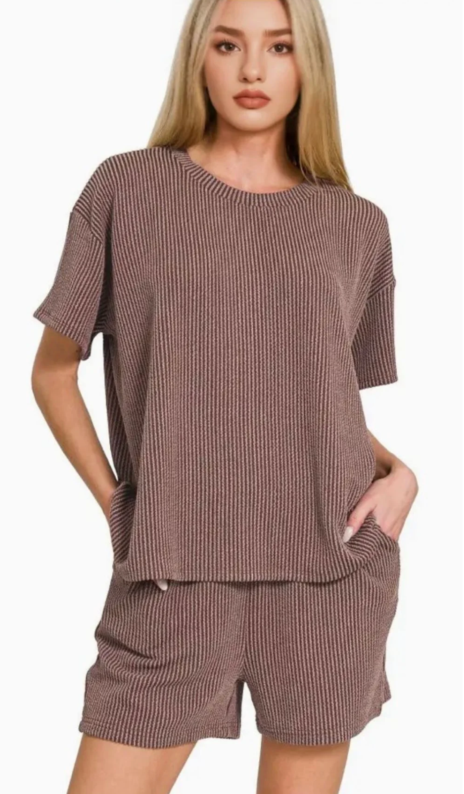 Rib Short Set (no drawstring)-Zenana