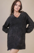 Mineral wash long sleeve dress- flowy V Neck