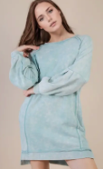 Mineral wash long sleeve dress- Round Neck