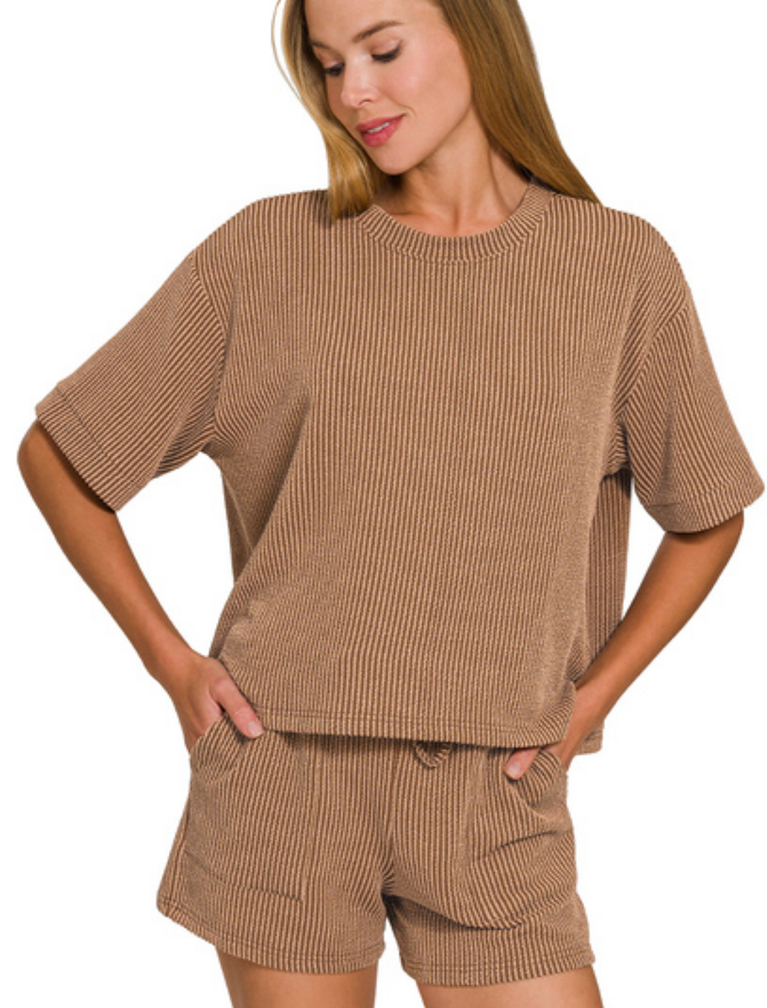 Rib Short Set-Zenana