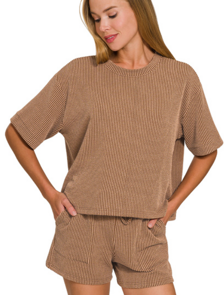 Rib Short Set-Zenana