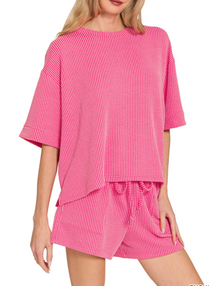 Rib Short Set-Zenana