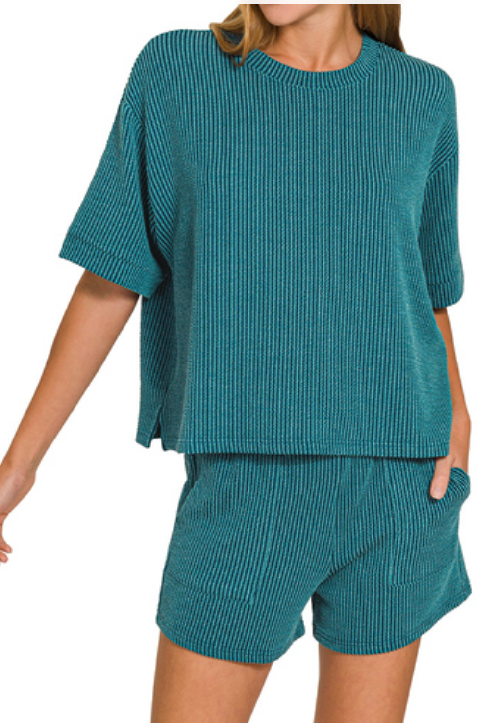 Rib Short Set-Zenana