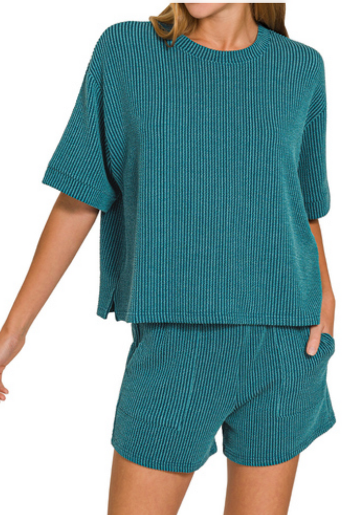 Rib Short Set-Zenana