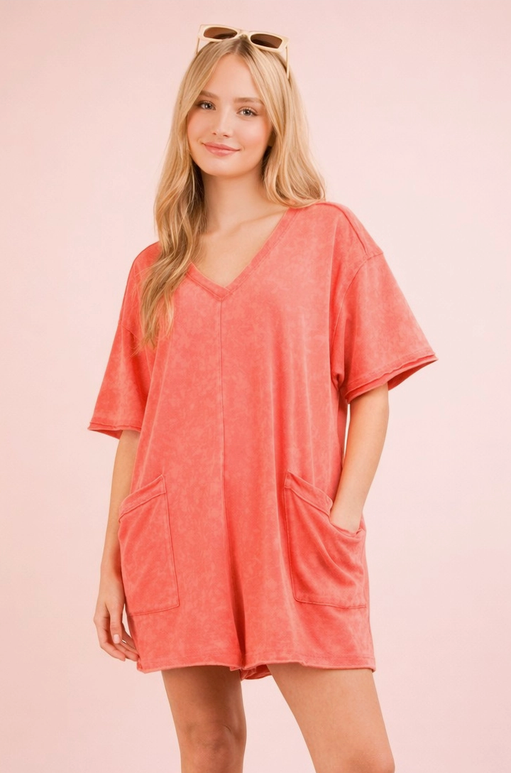 Oversized Romper- Acid Wash