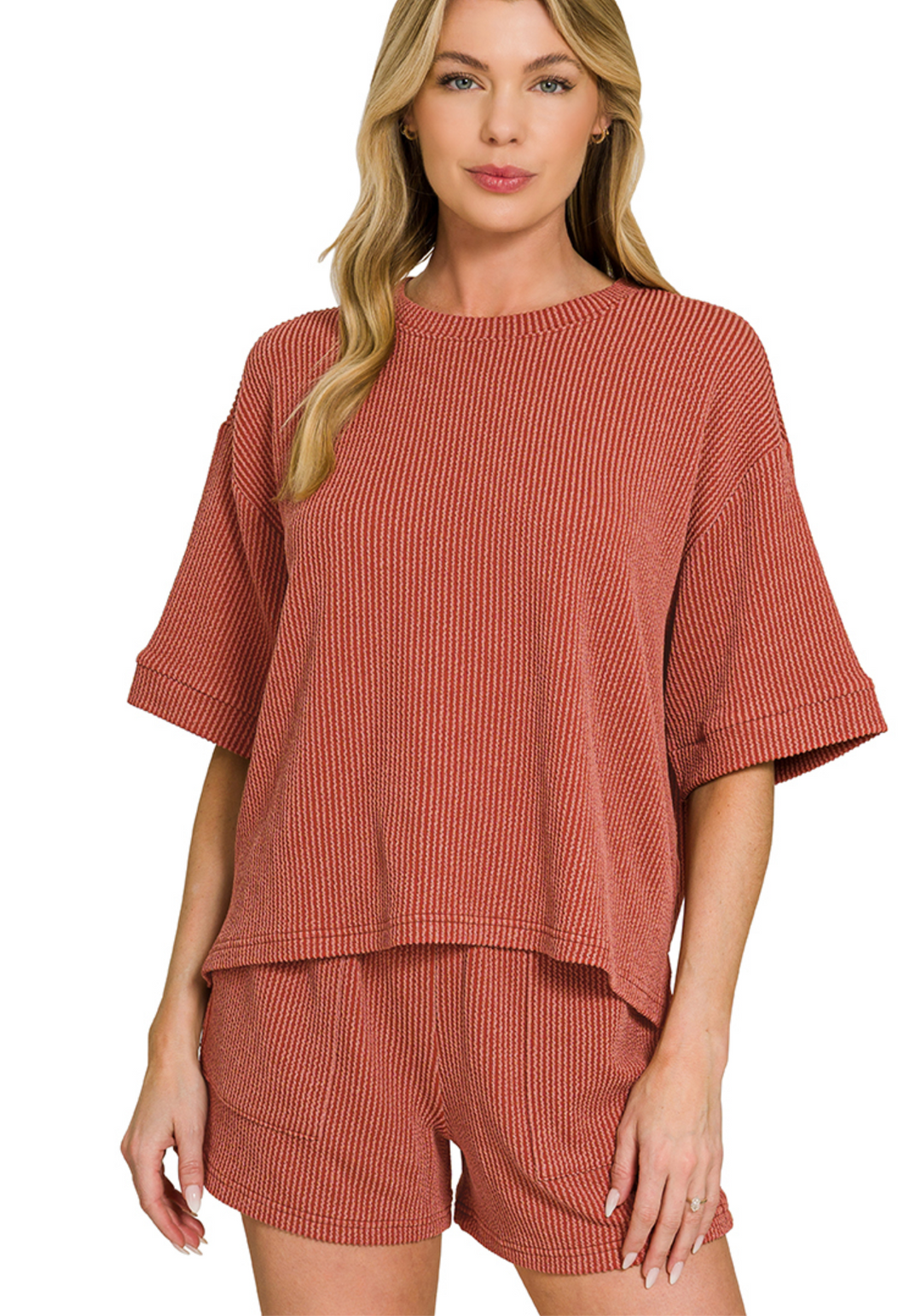 Rib Short Set-Zenana