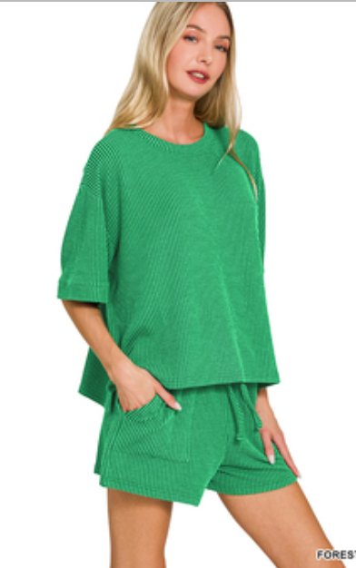 Rib Short Set-Zenana