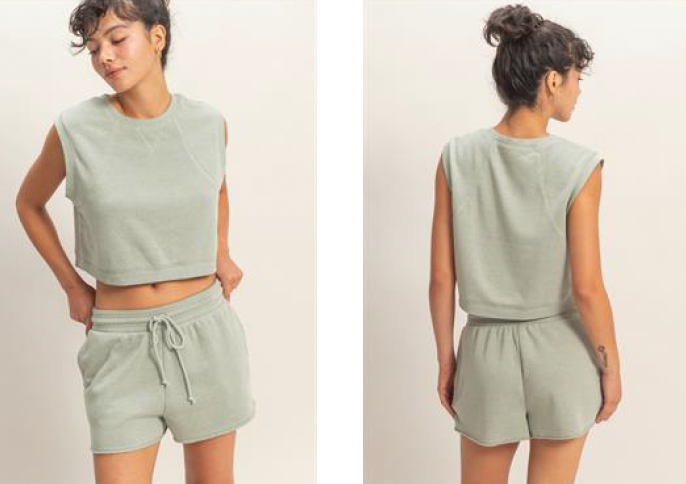 FLEECE SHORT SET- ACID WASH
