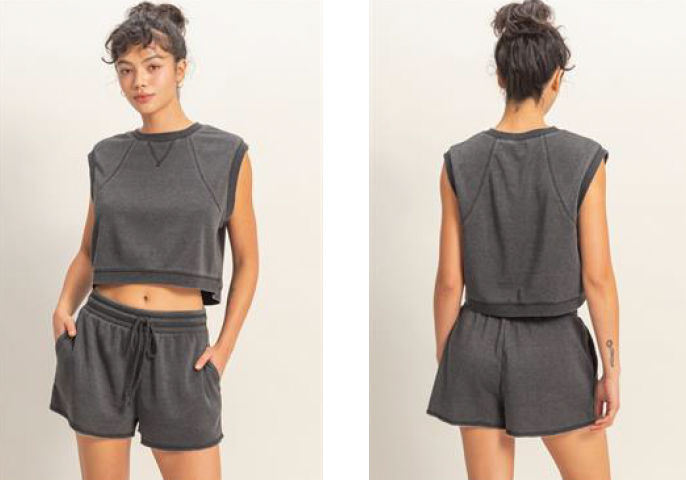 FLEECE SHORT SET- ACID WASH
