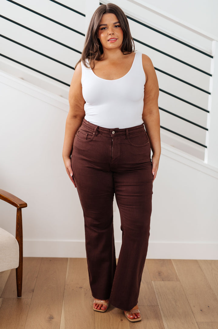 Sienna High Rise Tummy Control Flare Jeans in Espresso by Judy Blue