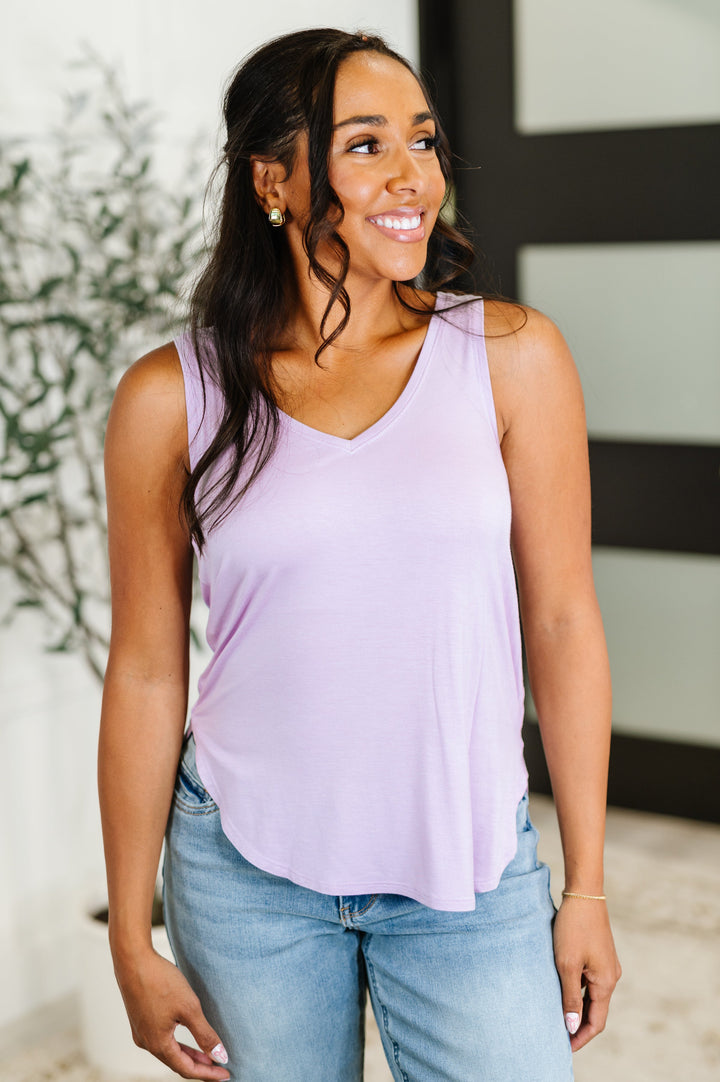 Simpler Times Basic V-Neck Tank in Lavender